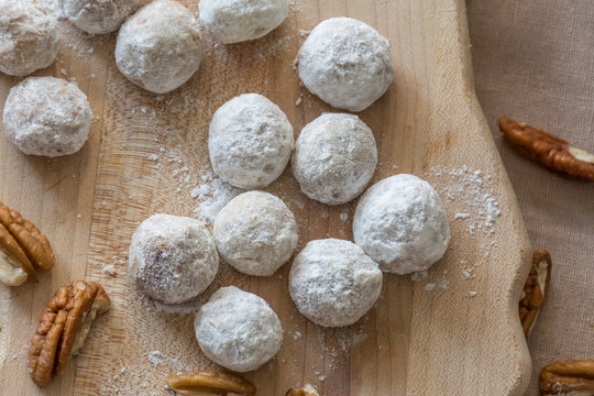 Homemade walnut snowball cookies