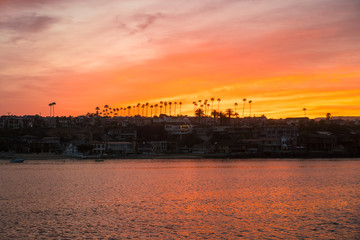 Sunrise over the harbor in Newport Beach, Orange County.