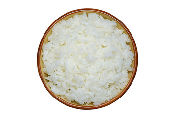 bowl of boiled rice isolated on a white background