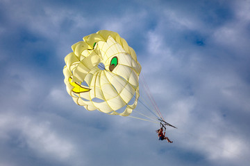 Unidentified tourist doing parachute sailing recreational activity in Boracay Island, Aklan,...