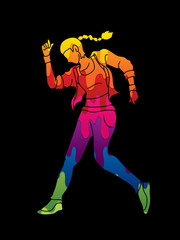 Fototapeta na wymiar Street dance, B boys dance, Dancing action designed using colorful graffiti graphic vector