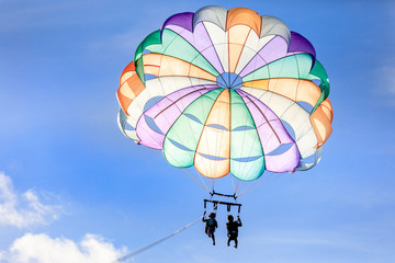 Unidentified tourist doing parachute sailing recreational activity in Boracay Island, Aklan, Philippines