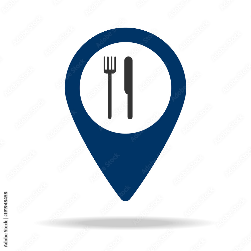 Poster snack-place in blue map pin icon. element of map point for mobile concept and web apps. icon for web