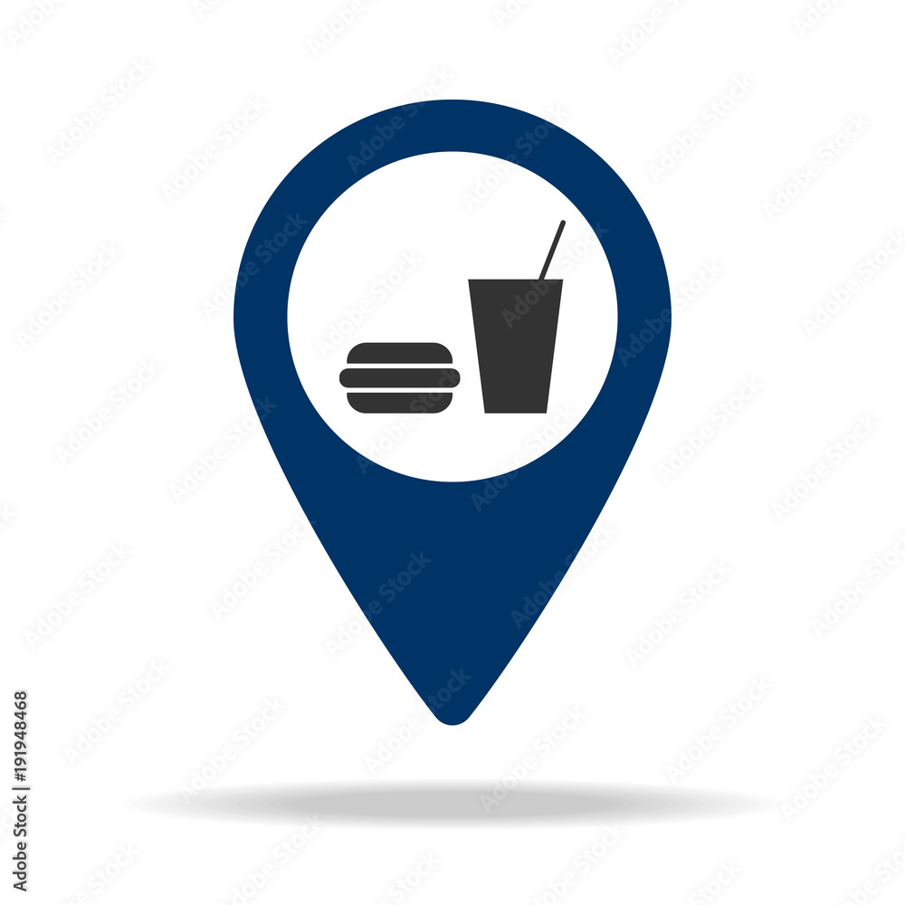 Poster place fast food in blue map pin icon. element of map point for mobile concept and web apps. icon for