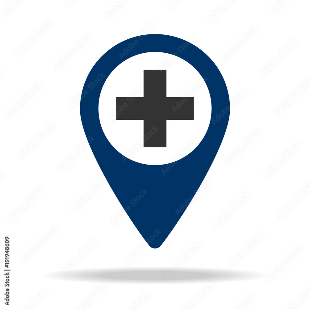 Poster hospital place in blue map pin icon. element of map point for mobile concept and web apps. icon for 