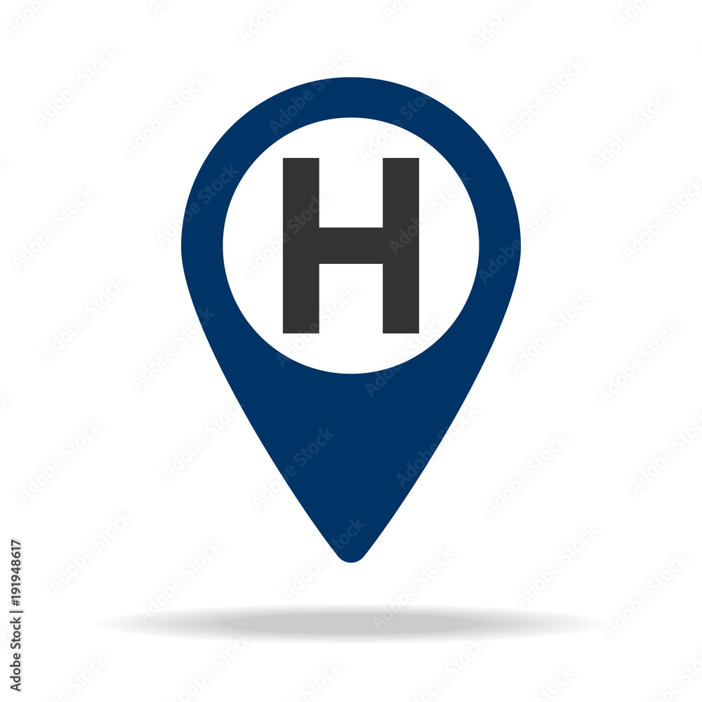 Poster hospital place in blue map pin icon. element of map point for mobile concept and web apps. icon for 