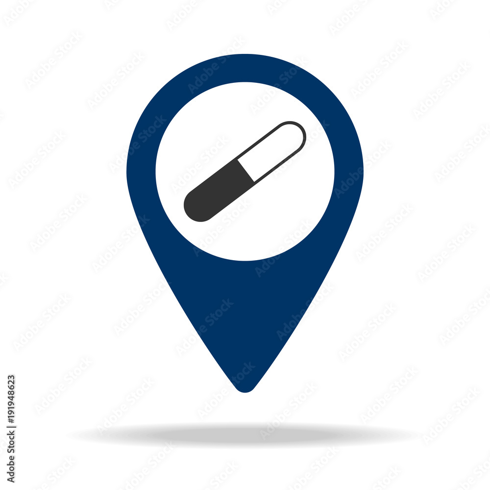 Poster pharmacy location in blue map pin icon. element of map point for mobile concept and web apps. icon f
