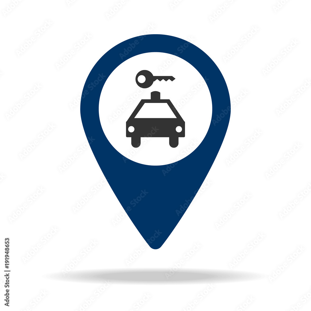 Poster car rental location in blue map pin icon. element of map point for mobile concept and web apps. icon