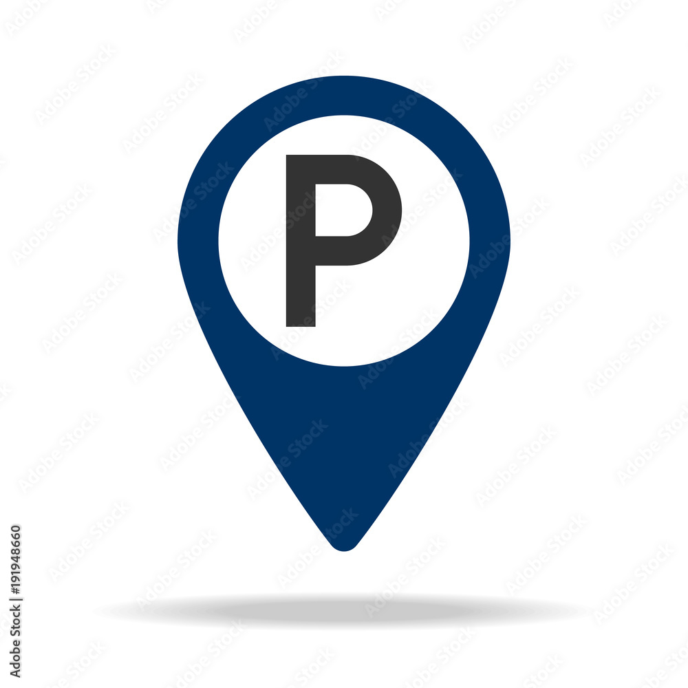 Poster parking place in blue map pin icon. element of map point for mobile concept and web apps. icon for w