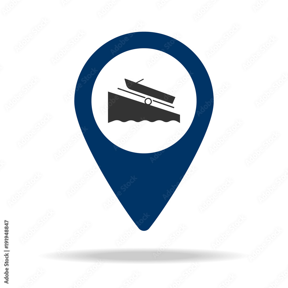 Poster a place for launching boats in blue map pin icon. element of map point for mobile concept and web ap