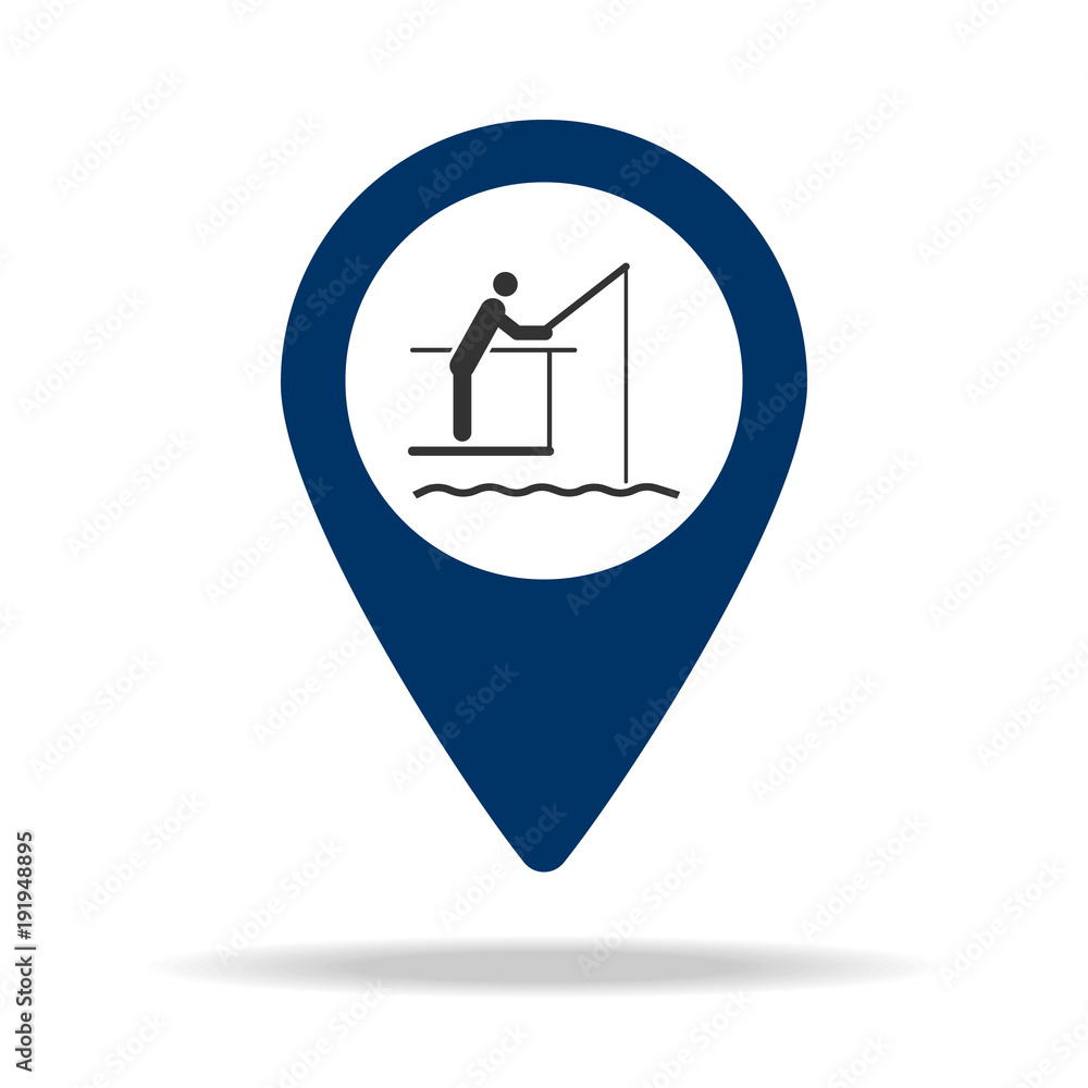 Poster a place for fishing in blue map pin icon. element of map point for mobile concept and web apps. icon