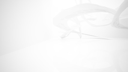 Abstract white parametric interior  with window. 3D illustration and rendering.