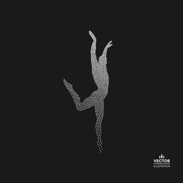 Gymnast. Man is posing and dancing. Dotted silhouette of person. Vector illustration.