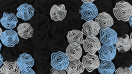 Pattern from black, white and blue flowers