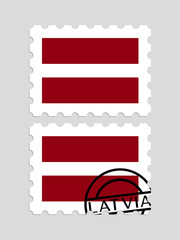 Latvia flag on postage stamps