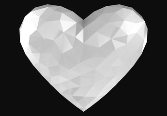 Naklejka na ściany i meble 3d rendering. low Tri polygon in White gray Heart shape isolated on black background with clipping path.