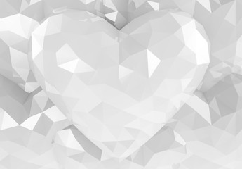 3d rendering. Abstract Gray white heart Low polygonal background.