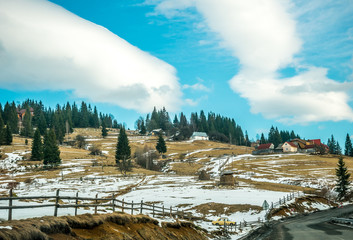 Picturesque mountain village in the Carpathian mountains in winter © Maryna Konoplytska