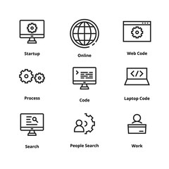 9 Development thin line icons. Icons for user interface and web