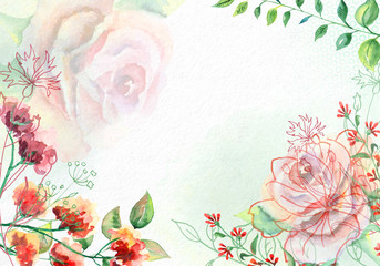 Watercolor flowers on white watercolor paper.