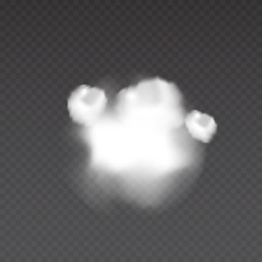 Realistic  smoke bomb isolated on transparent background.  Explosion steam.  Fog texture. Vector illustration.