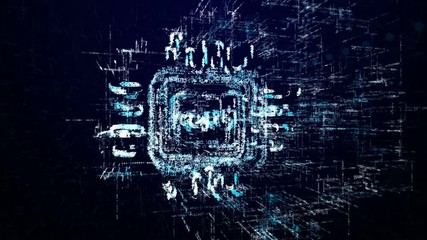 Processor icon consisting of interactive digit and symbol. Processor icon in digital cyber space