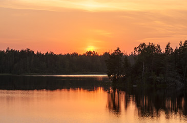 forest lake after sunset