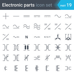 Electric symbols set of current, three-phase connections and electrical transformers