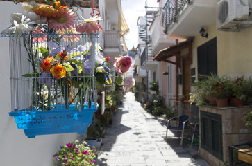 ischia casamicciola italy street flowers chair