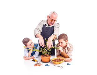 Happy senior man with his grandchildren