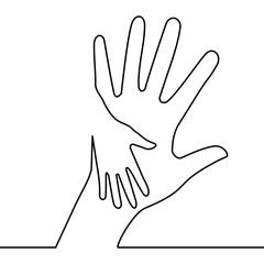 Caring hand continuous line drawing concept