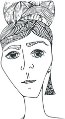Sketch portrait of female face. Vector image, drawn by hand.