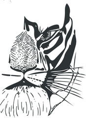 Silhouette of tiger face. Vector image, drawn by hand.