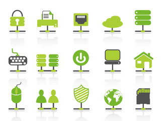 green color network connection icons set