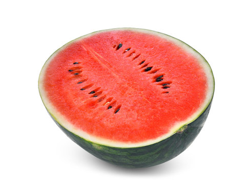 half cut fresh watermelon isolated on white background