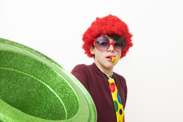 teenager or preteen disguised as a carnival or birthday