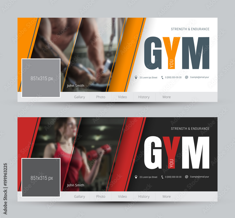 Poster design of black and white covers for social networks with diagonal lines and a place for photos.