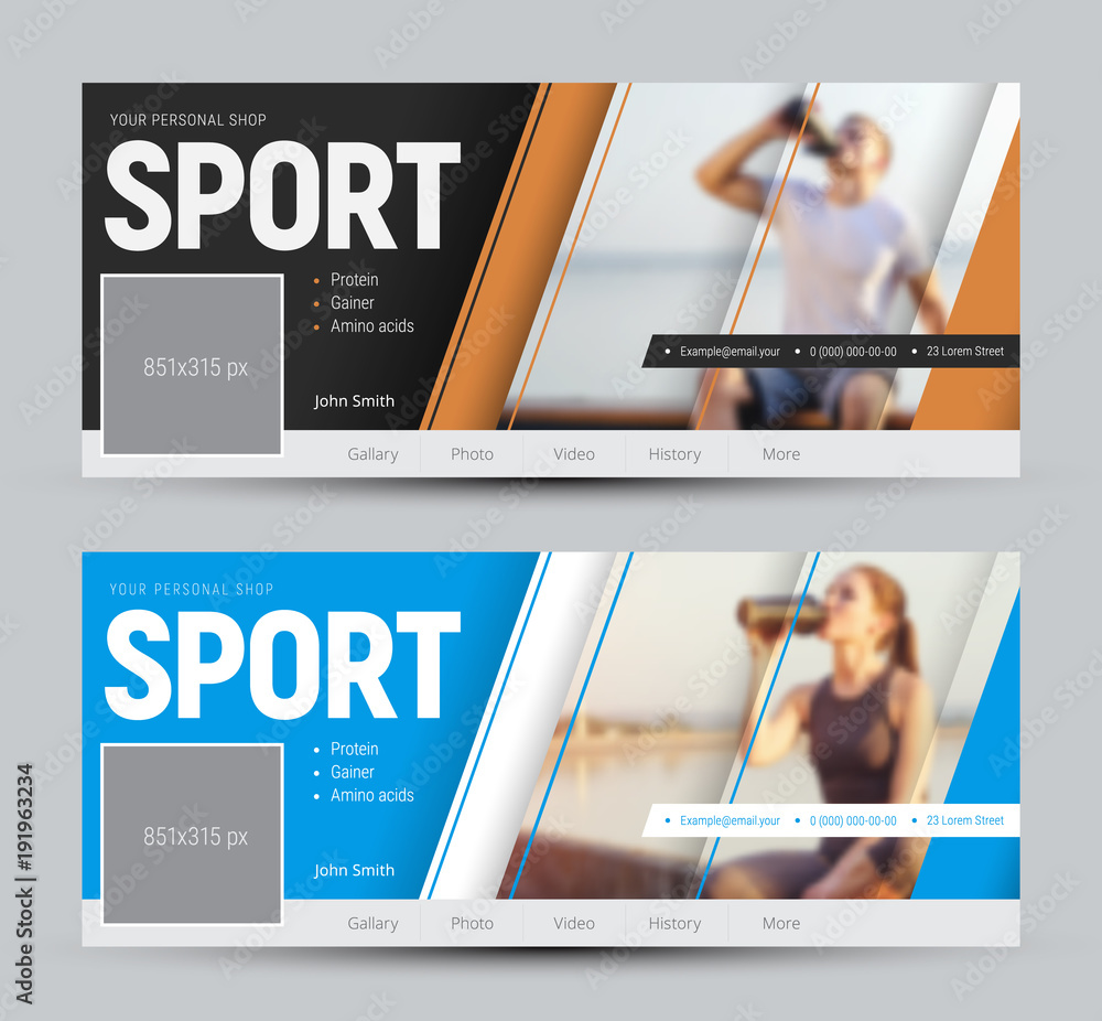 Poster set of covers for social networks with diagonal soaring lines and a place for photos.