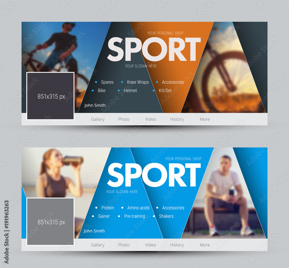 Poster Design of vector banners for social networks with triangles and a place for photos