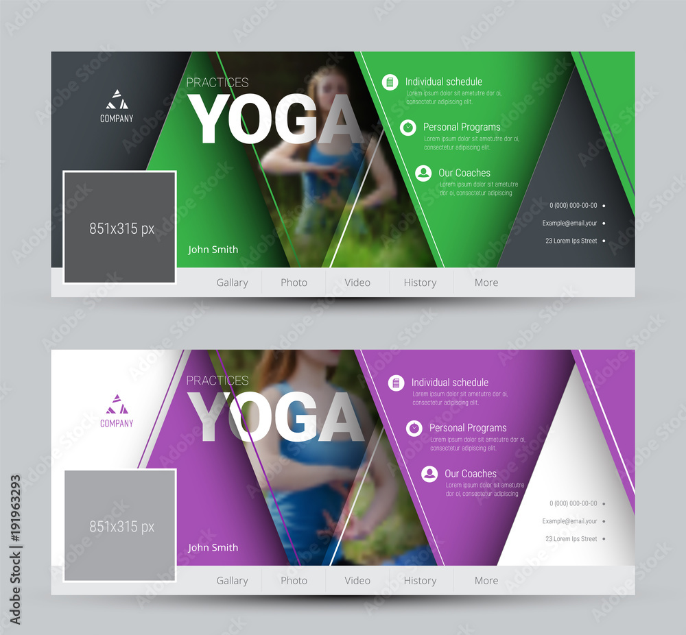 Poster Modern Design vector banners for social networks with floating triangles and a place for photos.