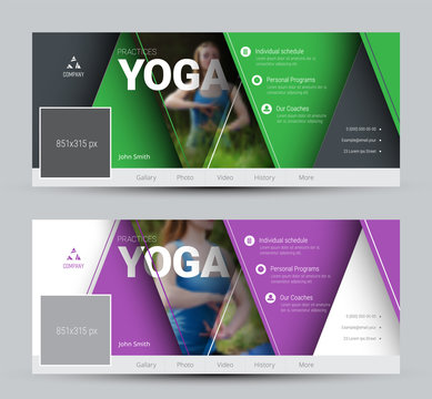Modern Design vector banners for social networks with floating triangles and a place for photos.