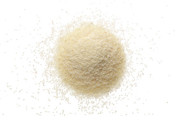 raw semolina isolated on white background. Top view