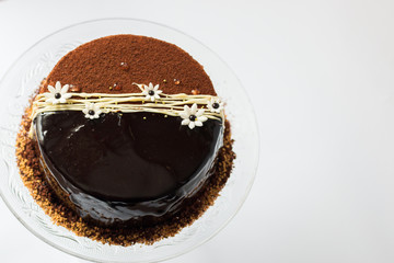 chocolate cake with crumb and glaze from above