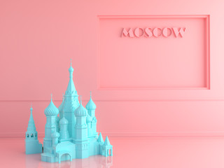 Pastel  St. Basil's Cathedral  .Love travel Paris concept.3d render.minimal pastel style
