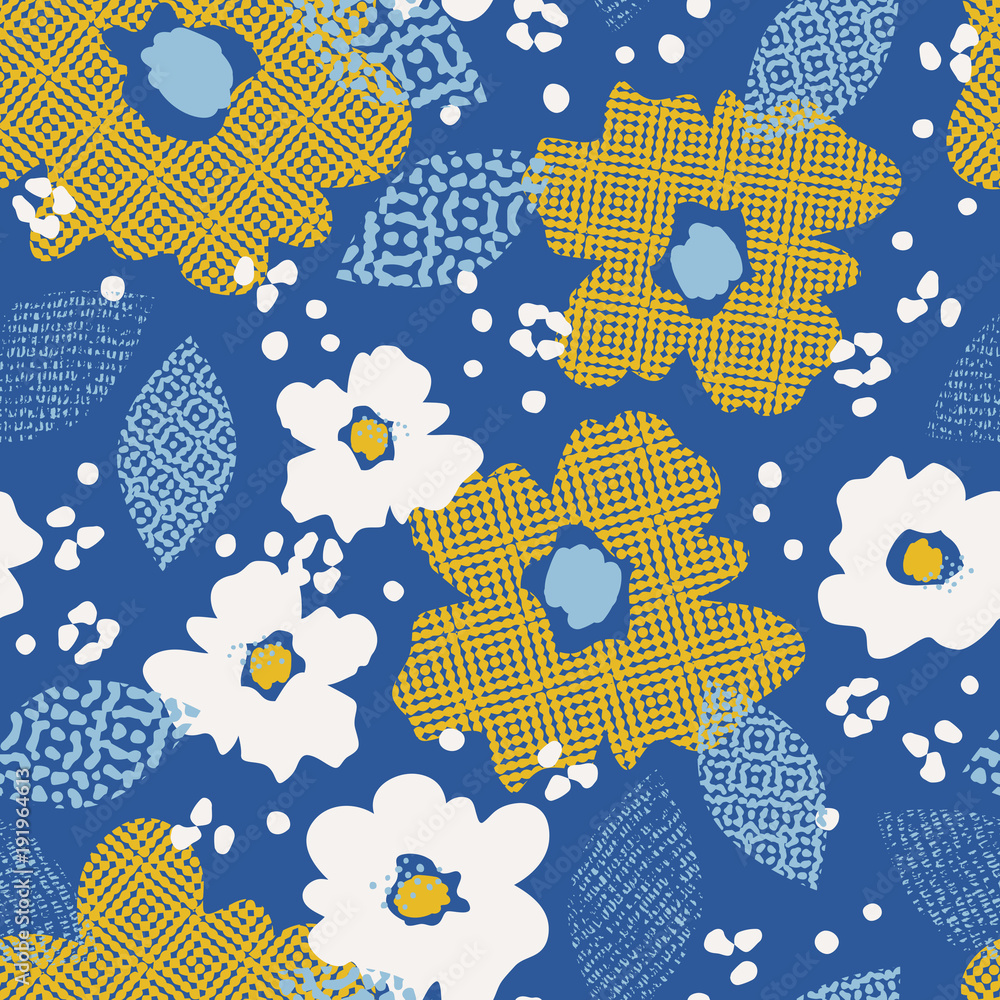 Poster seamless pattern with flowers and leaves