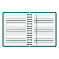 Flat, open notebook illustration. Isolated on white