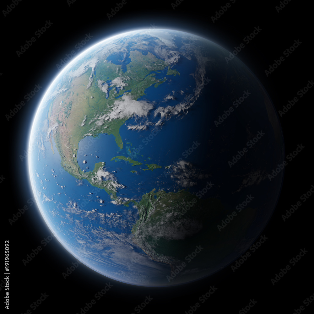 Poster view of blue planet earth in space 3d rendering elements of this image furnished by nasa