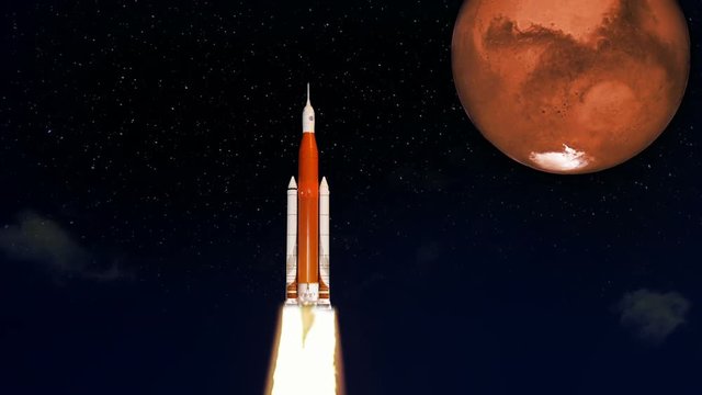 Orion Spacecraft and Space Launch System Going to Mars Animation, 4K some elements furnished by NASA images