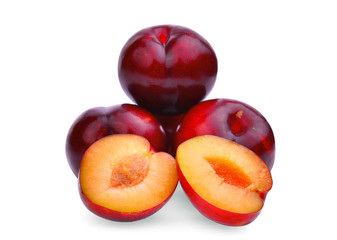 Naklejka na ściany i meble whole and half of cherry red plum isolated on white background