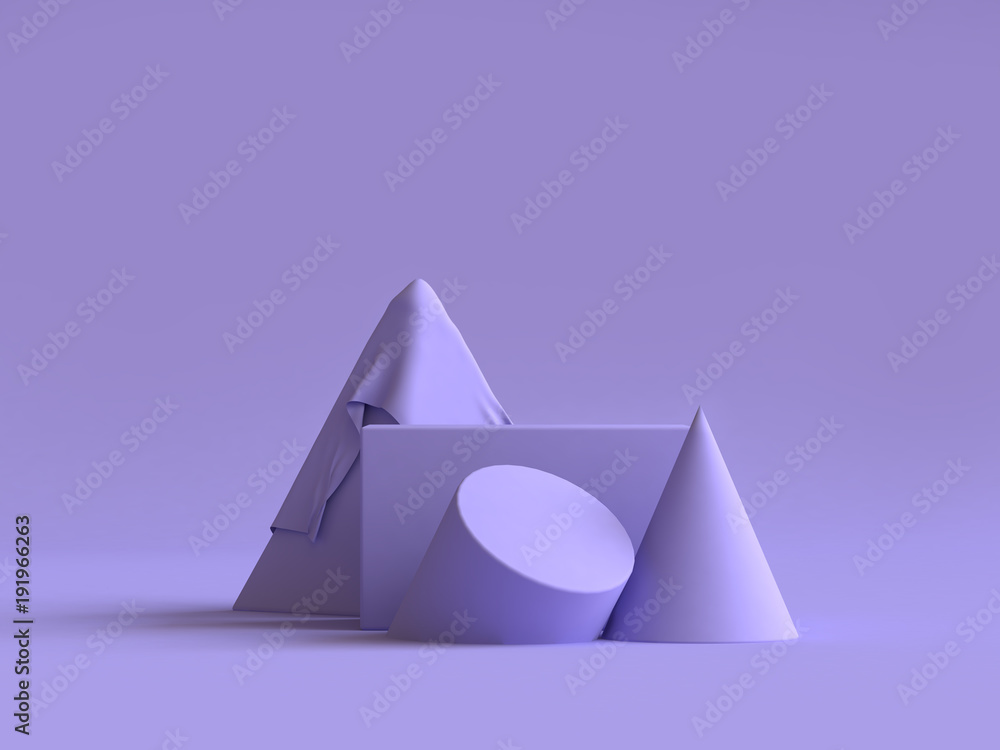 Poster 3d rendering geometric shape violet-purple minimal background